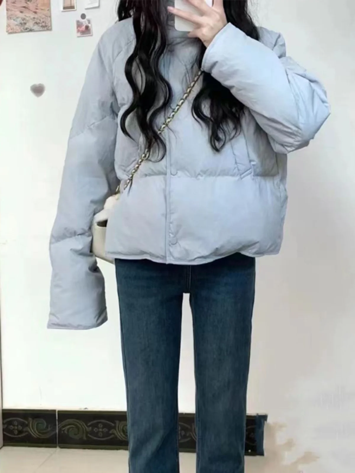 여성용 다운 코튼 재킷 2023 신상 소형 학생용 50 짧은 트렌디한 작은 코튼 코트 겨울용 루즈핏