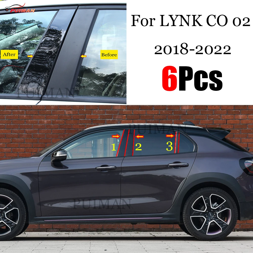 

6PCS Window Pillar Posts trim Cover Molding for LYNK CO 02 2018 2019 2020 2021 2022 Middle BC Column Sticker