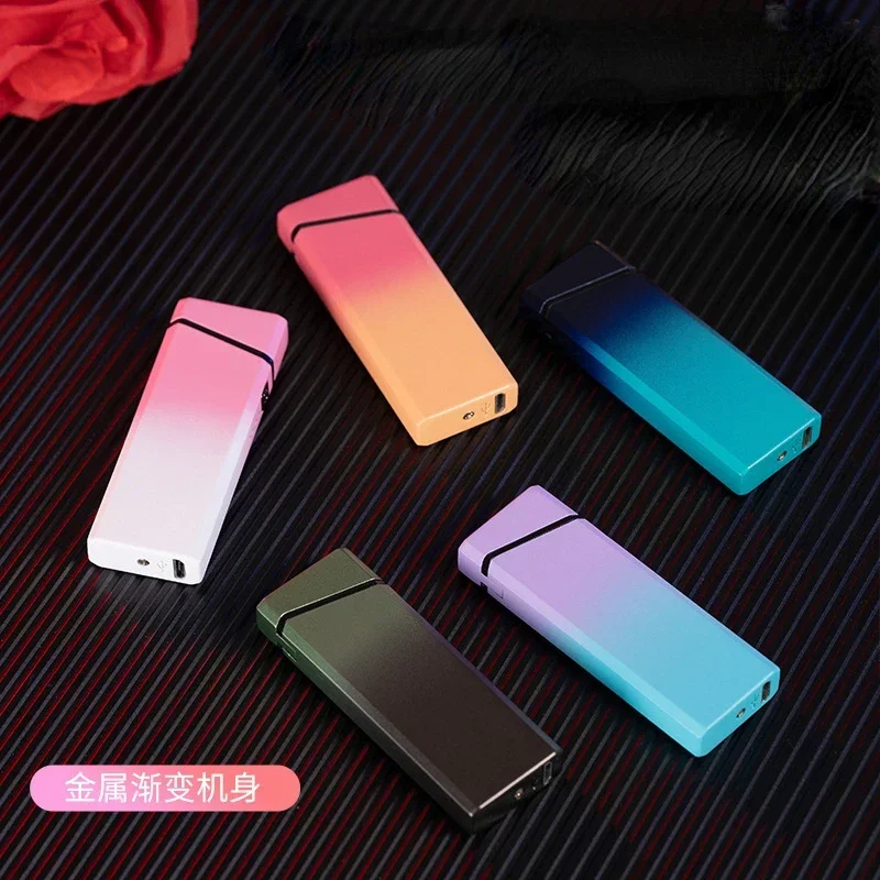 2025 Douyin Popular Portable Gradient Color USB Rechargeable Double Arc Lighter Cigarette Accessories Men and Women Gift Gadgets