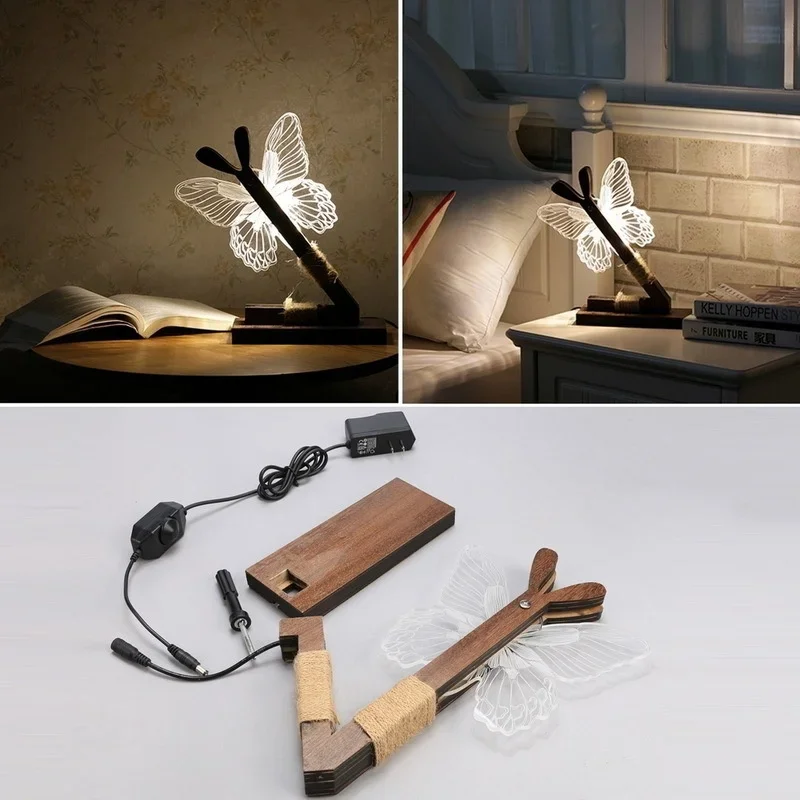 ผีเสื้อน่ารัก 9 LED Night Light Home Room Decor 3D USB ชาร์จไฟ US ปลั๊กโมเดิร์นบทคัดย่อ Light Decor