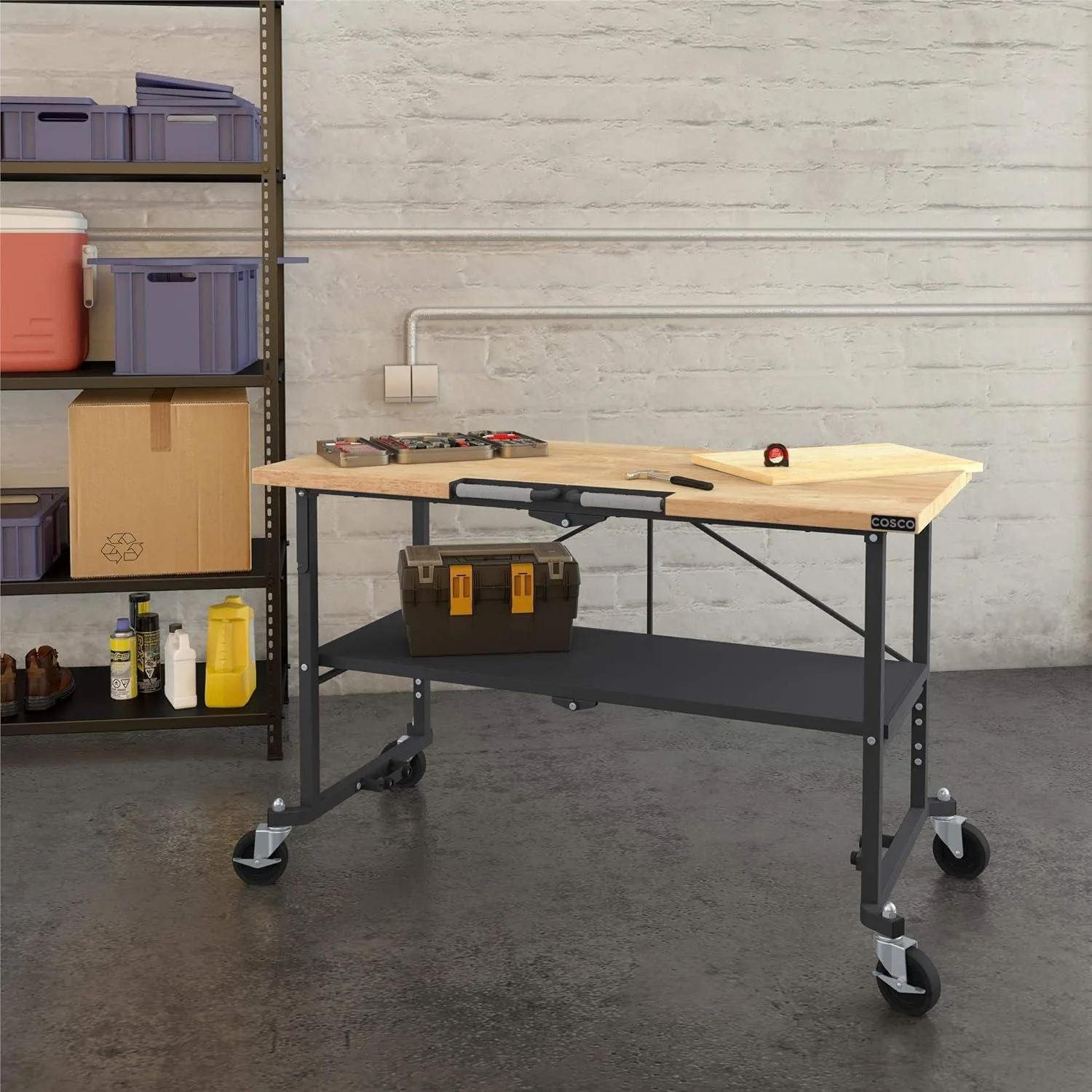 SmartFold Portable Workbench/Folding Utility Table (Gray Steel Frame)，12.6