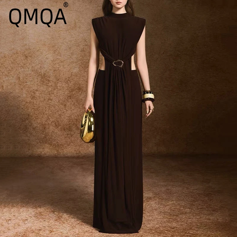 

QMQA Fashion Women's Elegant Retro 2 Piece Set Backless Design Slim Halter Top High Waist Skirts Sets 2025 Autumn Clothing QM793