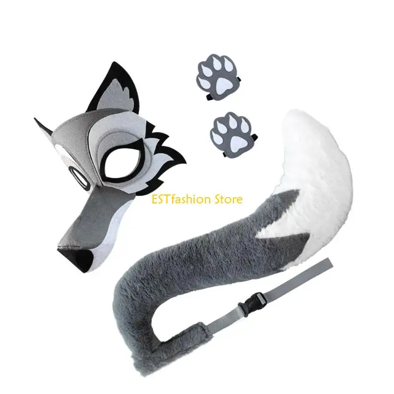 

Y5GC Wolf Costume для детского взрослых в Хэллоуин Волф -Косплей аксессуары включают волчья маска волчья хвост волка Clwas