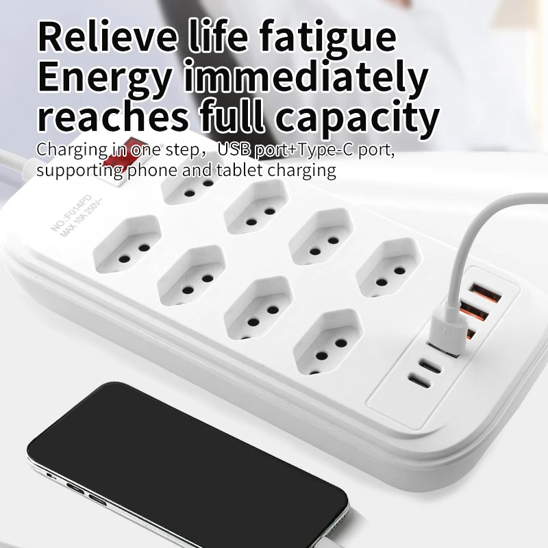 Brazil Plug AC Outlets Multitap Power Strip Line Filter Socket Extension Cord Electrical With USB Type C Charger Network Adapter