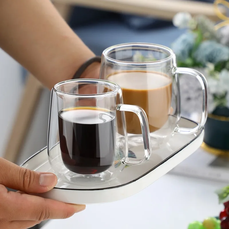 150/250/350ML Heat Resistant Double Wall Glass Coffee Cup with Handle Cappuccino Latte Breakfast Tea Milk Water Clear Cups Gift