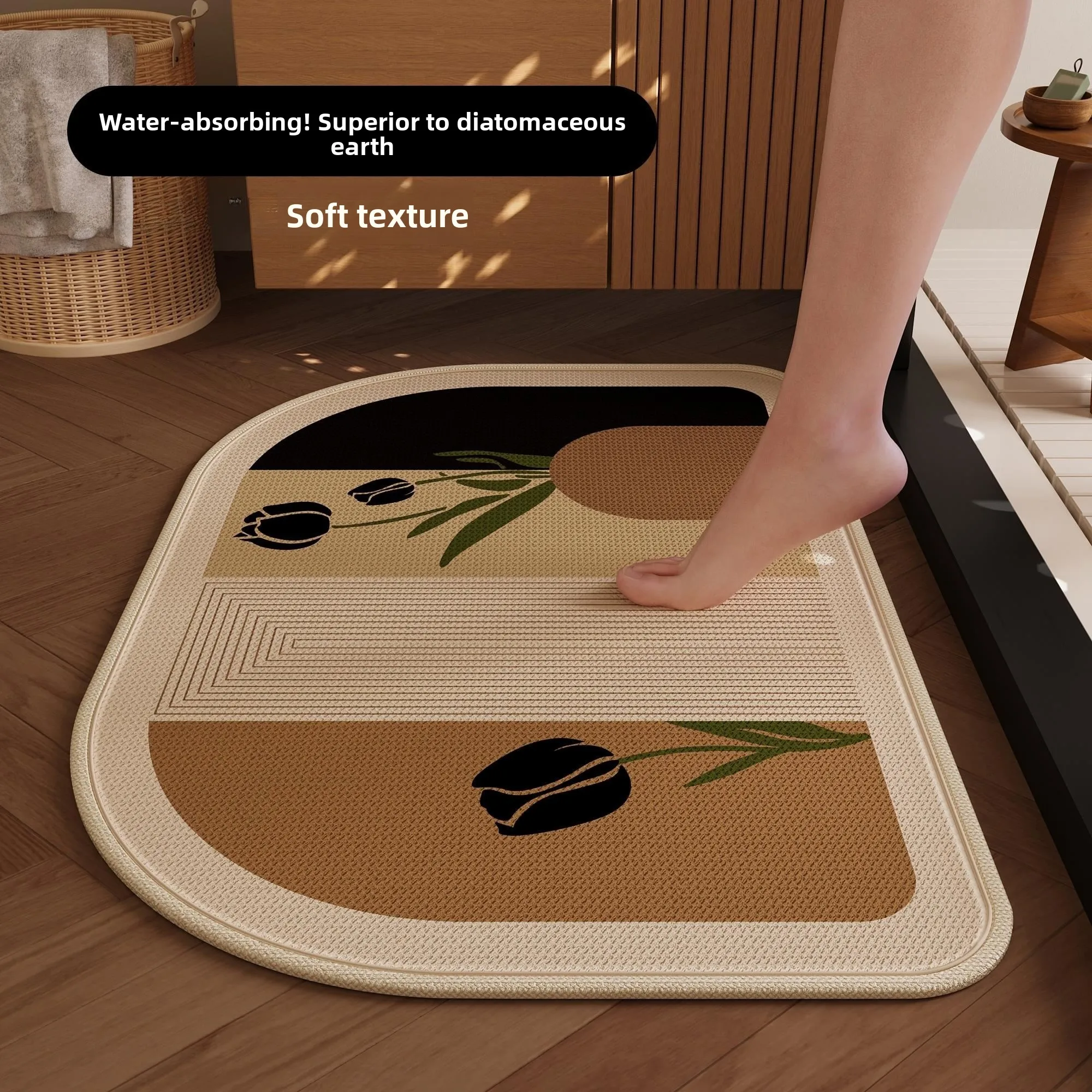 

Retro European Style Bathroom Kitchen Mat Anti-Slip High Absorbency Door Mat for Toilet Home Use Comfortable Feeling Foot Pad