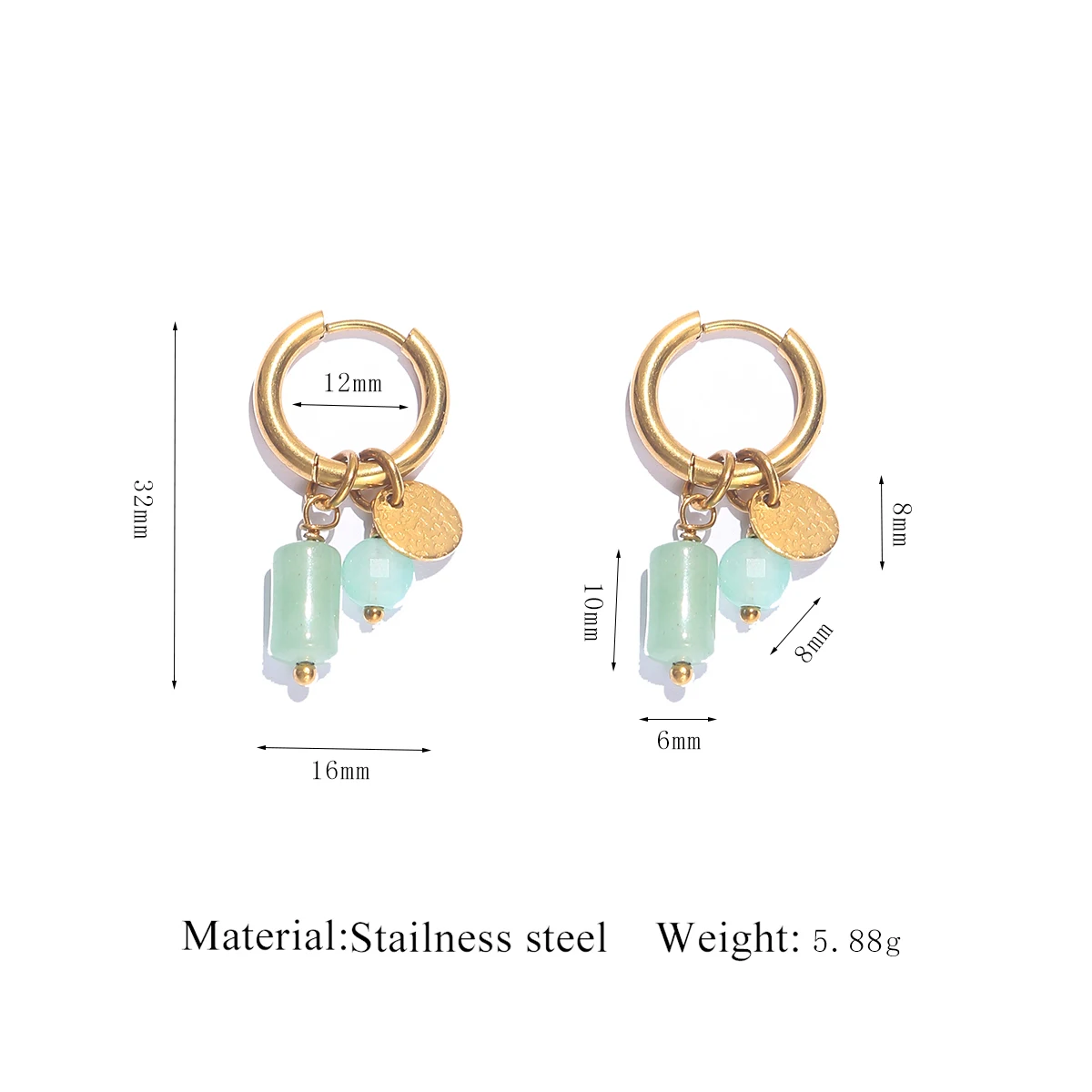 AURORA Böhmische Tigerauge Naturstein Charm Creolen für Damen Vintage Alltag Edelstahl Schmuck Accessoires – Detail 5