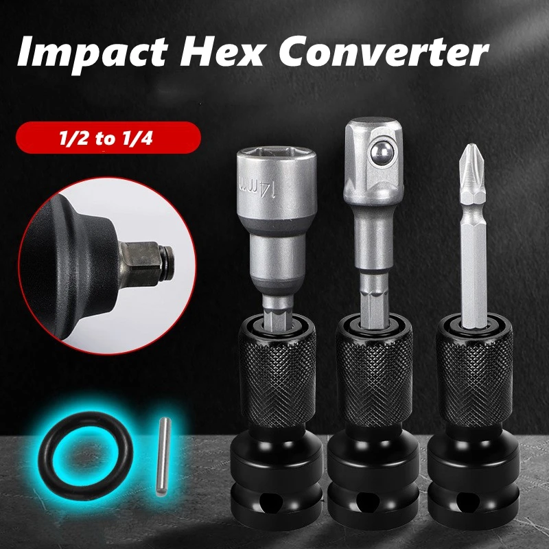 Quick Release 1/2-Inch Square Drive to 1/4-Inch Impact Hex Socket Adapter Converter Chuck Adaptor for Impact and Ratchet Wrench