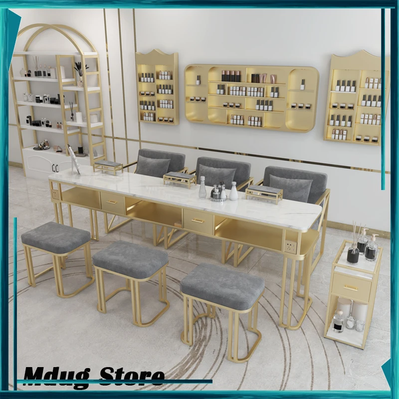 

Drawer Gold Nail Table European Stickers Vacuum Polish Nail Table Station Supplies Mesa Manicurista Professional Furniture
