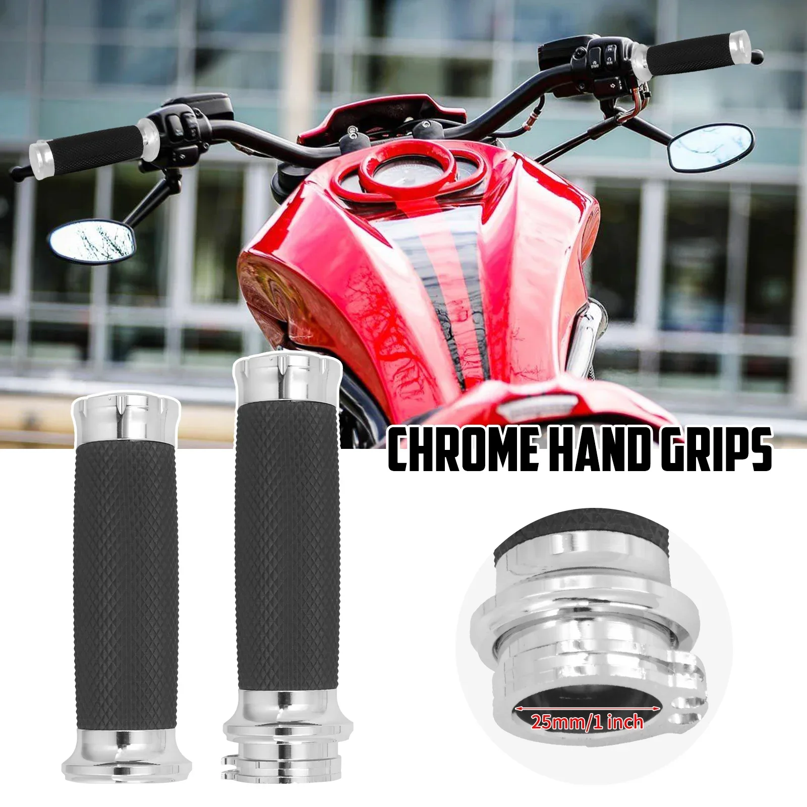 Motorcycle 1\'\' Hand Grips 25mm Handlebar Chrome Handle Bar For Harley Sportster XL Touring Road King Glide Dyna Softail Fat Boy