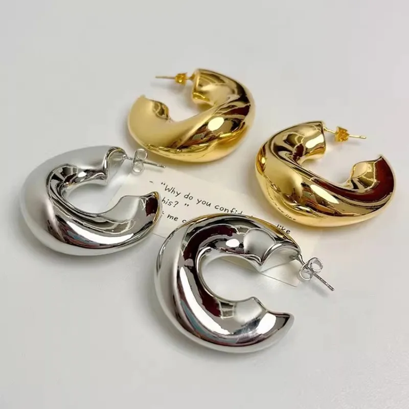 Pendiente redondo de Metal grueso Irregular geométrico, pendientes de aro huecos gruesos simples a la moda para mujer, regalo de joyería minimalista de tendencia