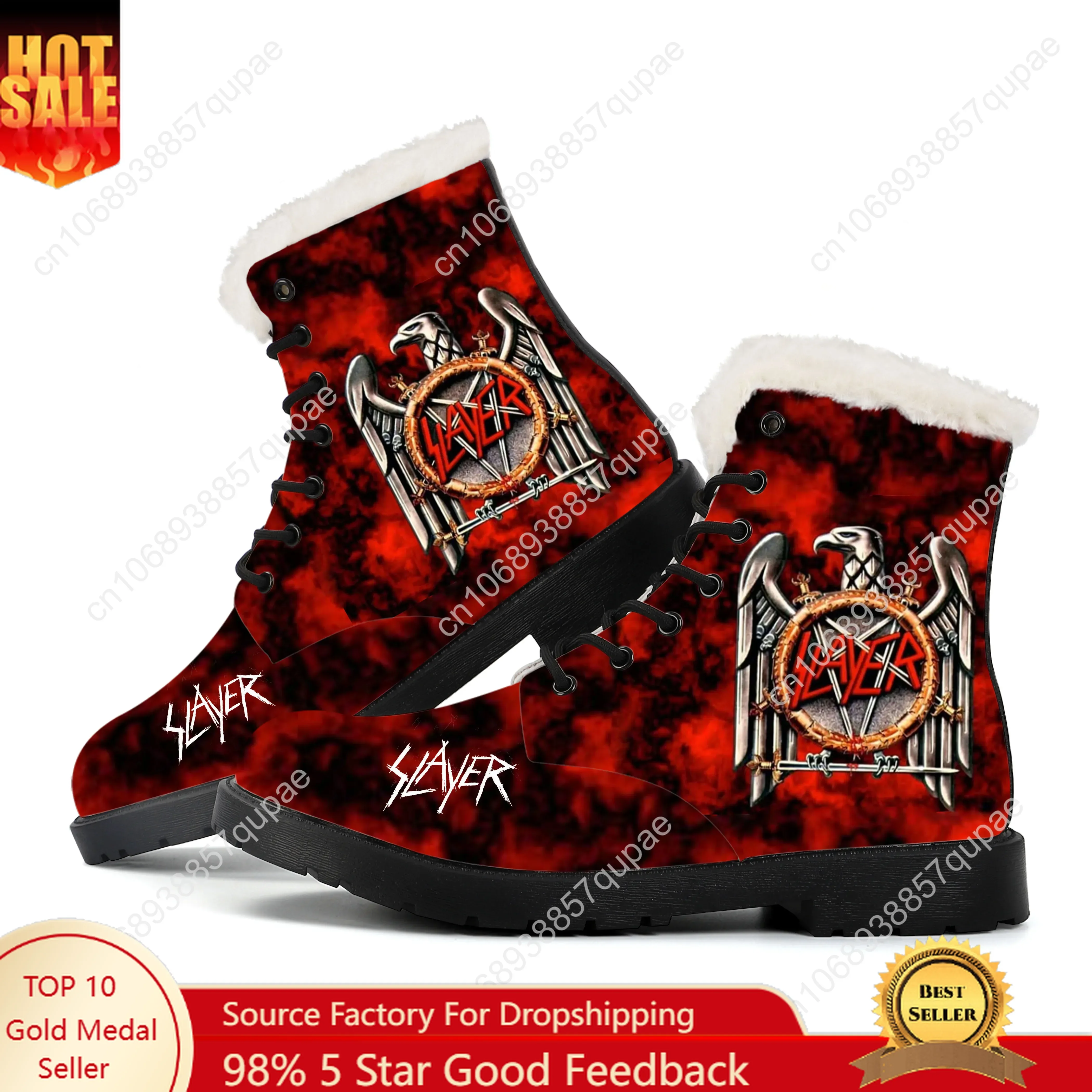 

Slayer Heavy Metal Rock Band Horror Scary Plush Boots Men Women Teenager Shoes Casual Boot Light Warm Couple Customize Shoe