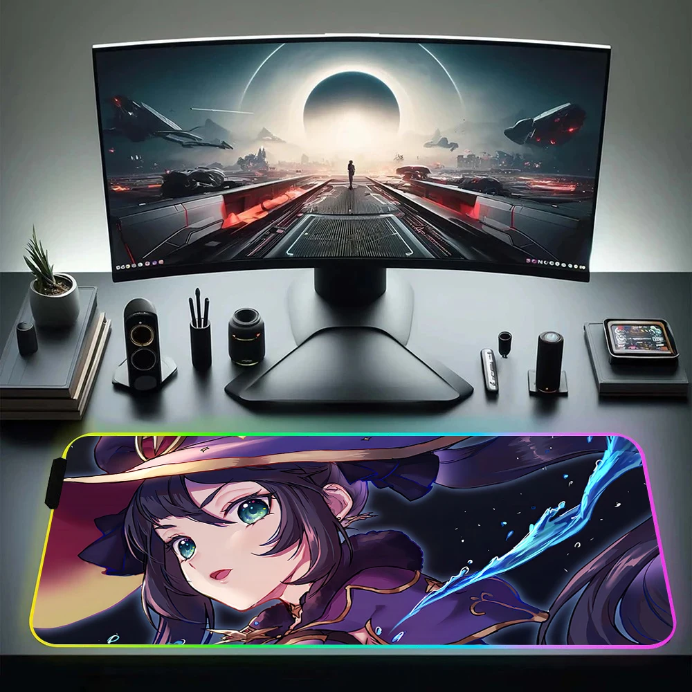 Fashion Game Genshin Impact RGB Pc Gamer Keyboard Mouse Pad Mousepad LED Glowing Mouse Mats Rubber Gaming Computer Mausepad Gift