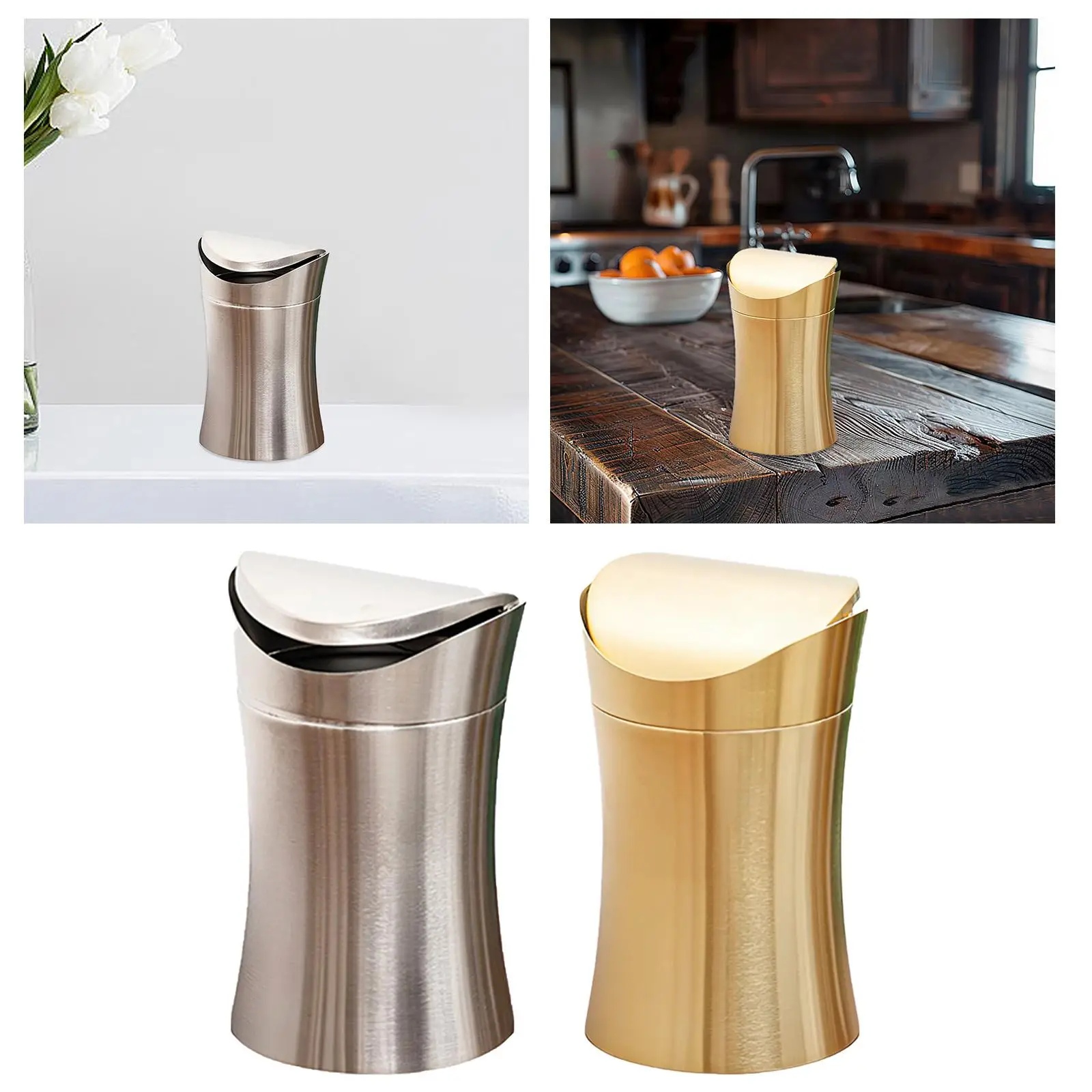 

Countertop Trash Can Desktop Trash Can Garbage Container Swing Lid Waste Basket Tiny Garbage Bin for Bedroom Car Countertop