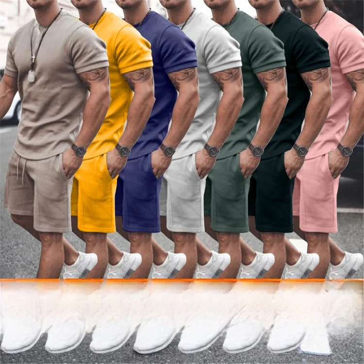 

Лето 2024, мужской повседневный комплект из двух предметов Spor ort Sve orts, чистый цвет, простой дизайн, удобный, дышащий, легкий