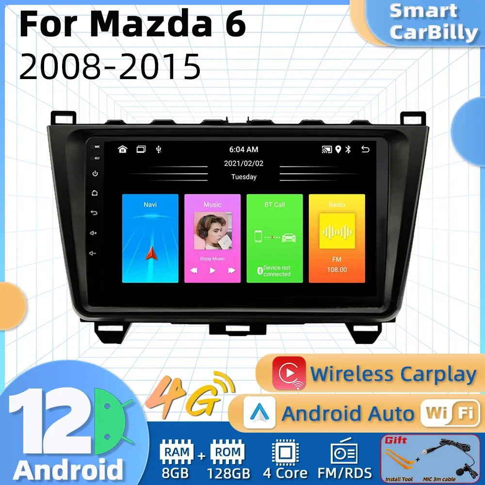 

Car Radio for Mazda 6 2008-2015 2 Din Android Car Stereo GPS Navigation 4G Multimedia Video Player Autoradio Carplay with Frame