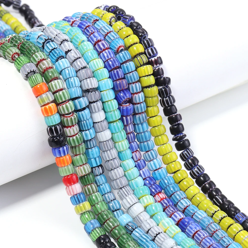 1 Strang 6x4mm Kürbis-Lampwork-Perlen, bunt glasierte Glasperlen für die Schmuckherstellung, DIY-Armbänder, Halsketten-Zubehör