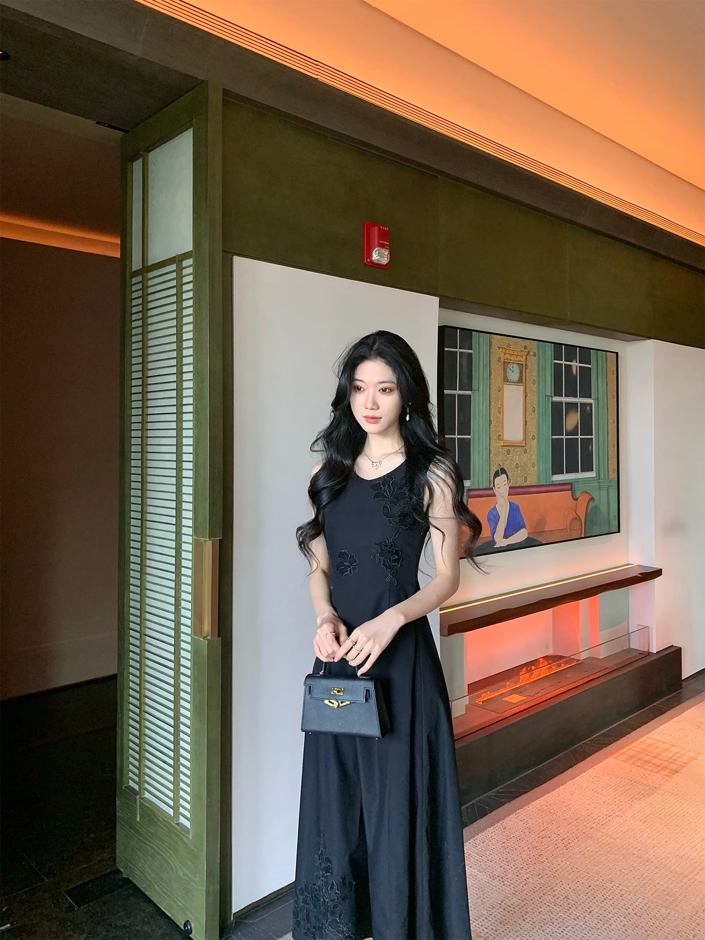 

Norain Black Design Sensation Mesh Hollow out Sleeveless Dress Women's Slim Fit Summer Dress Elegant High Waist A-Line Skirt