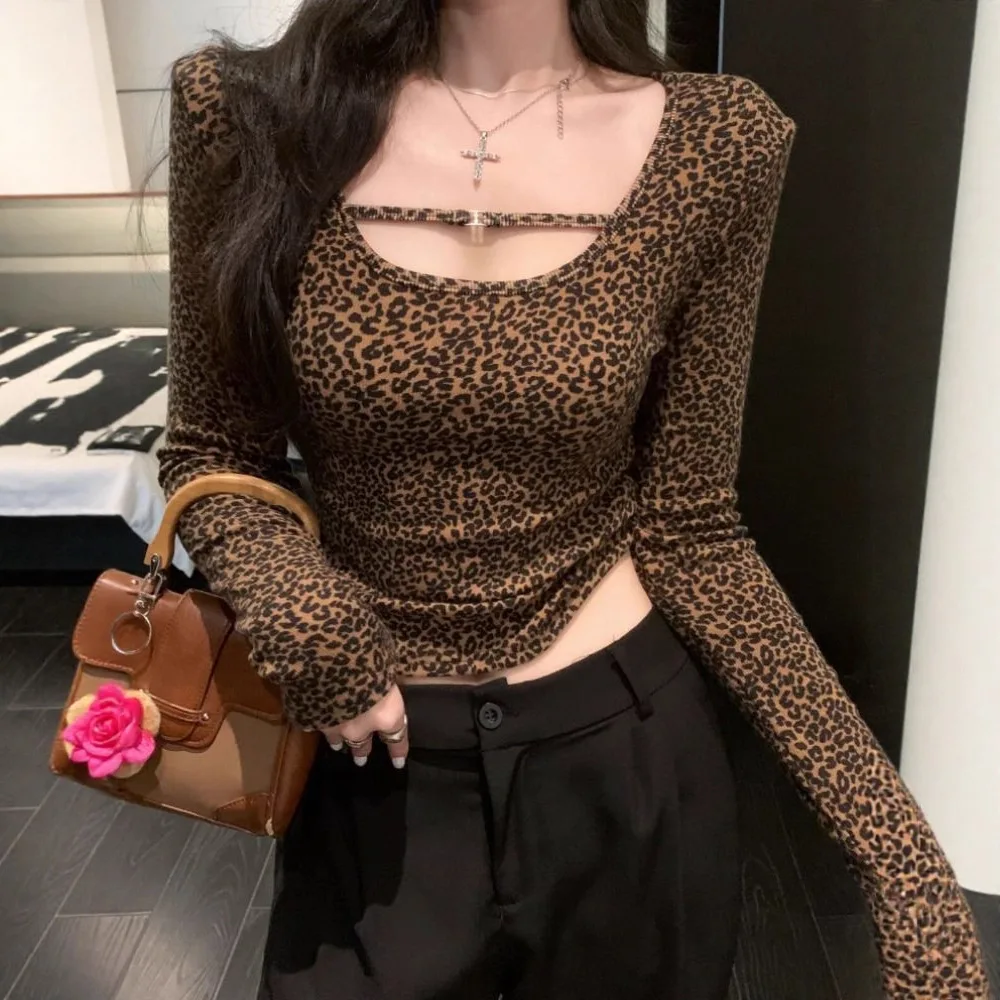 

Pure Desire Sexy Low Cut Top Women's Autumn and Winter New Style Shoulder Long Sleeved T-shirt Slim Fit Base Shirt