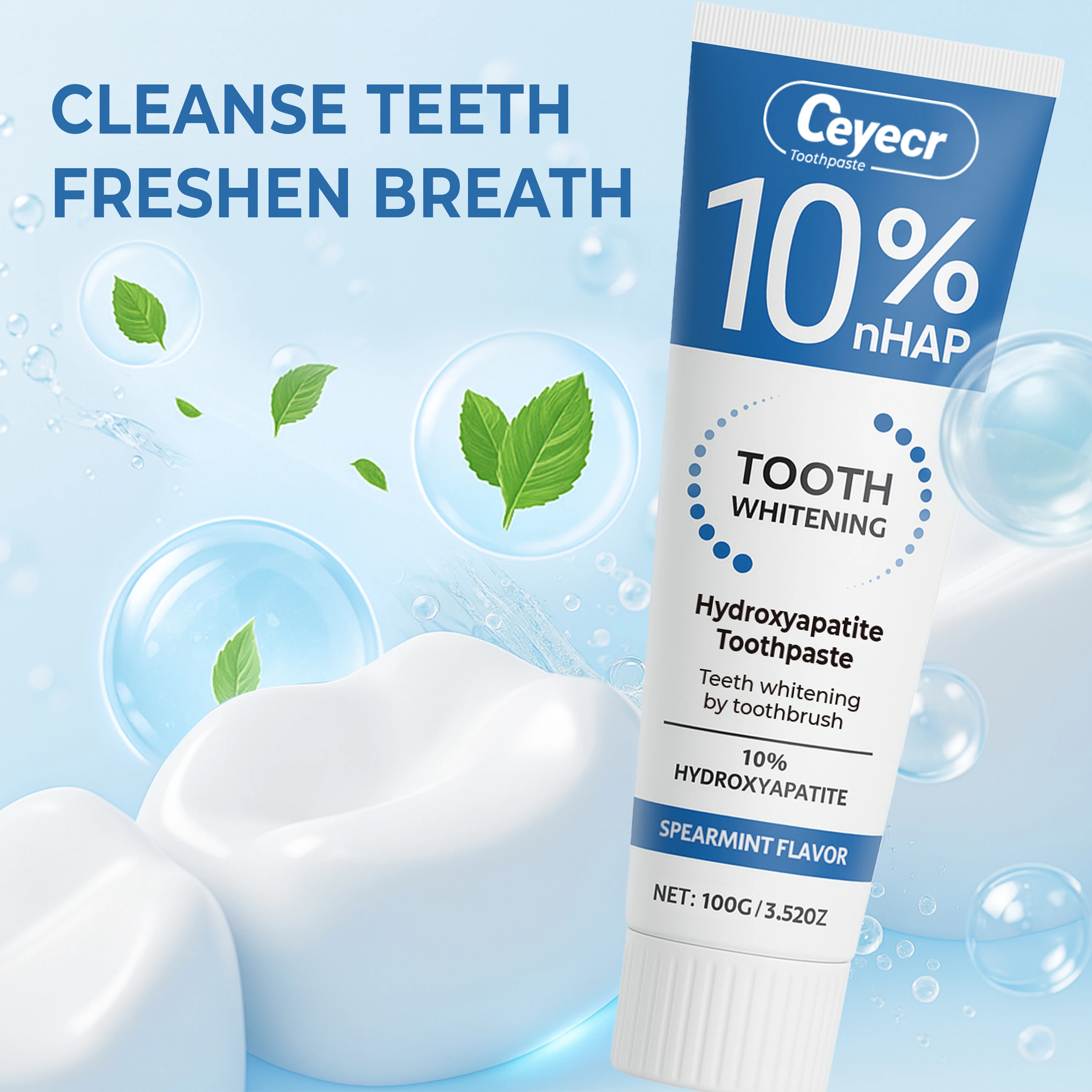 Dentifrice Hydroxyapatite 10%, blanchiment des dents 10%, pâte de nettoyage en profondeur d'huile essentielle de menthe, haleine fraîche