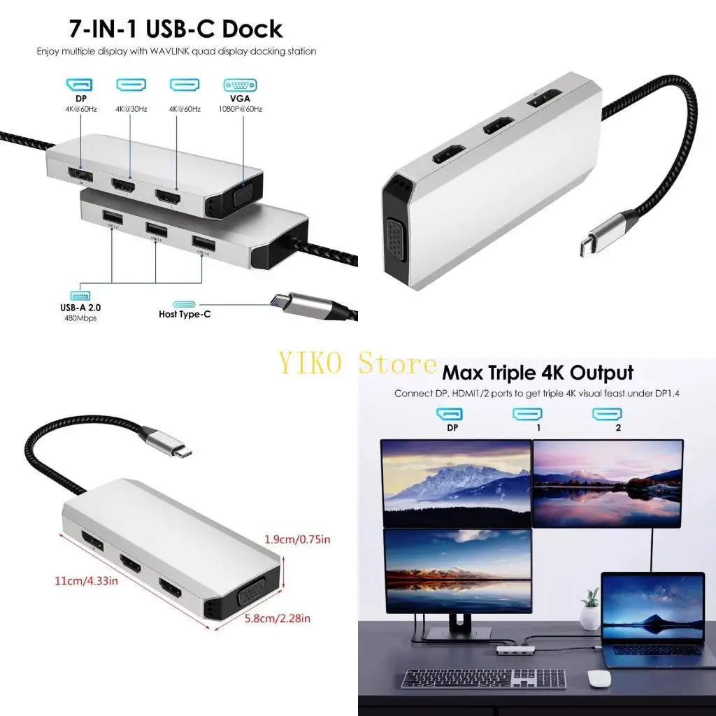 

K32C 7-портовые многопортовые адаптеры USB C с док-станцией Video USB C для ноутбуков