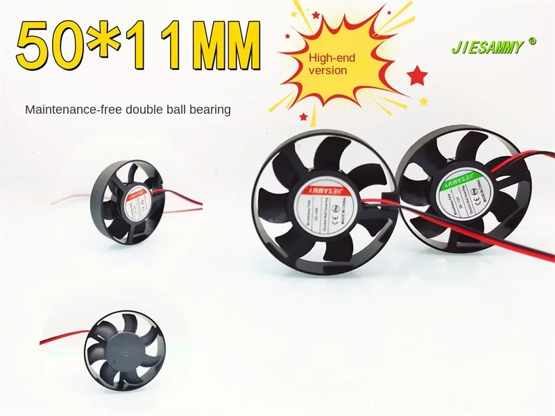 Brand-new 5010 round double ball bearing 50*11MM high-turn 24V, 12V, 5V DC and 5CM cooling fan.