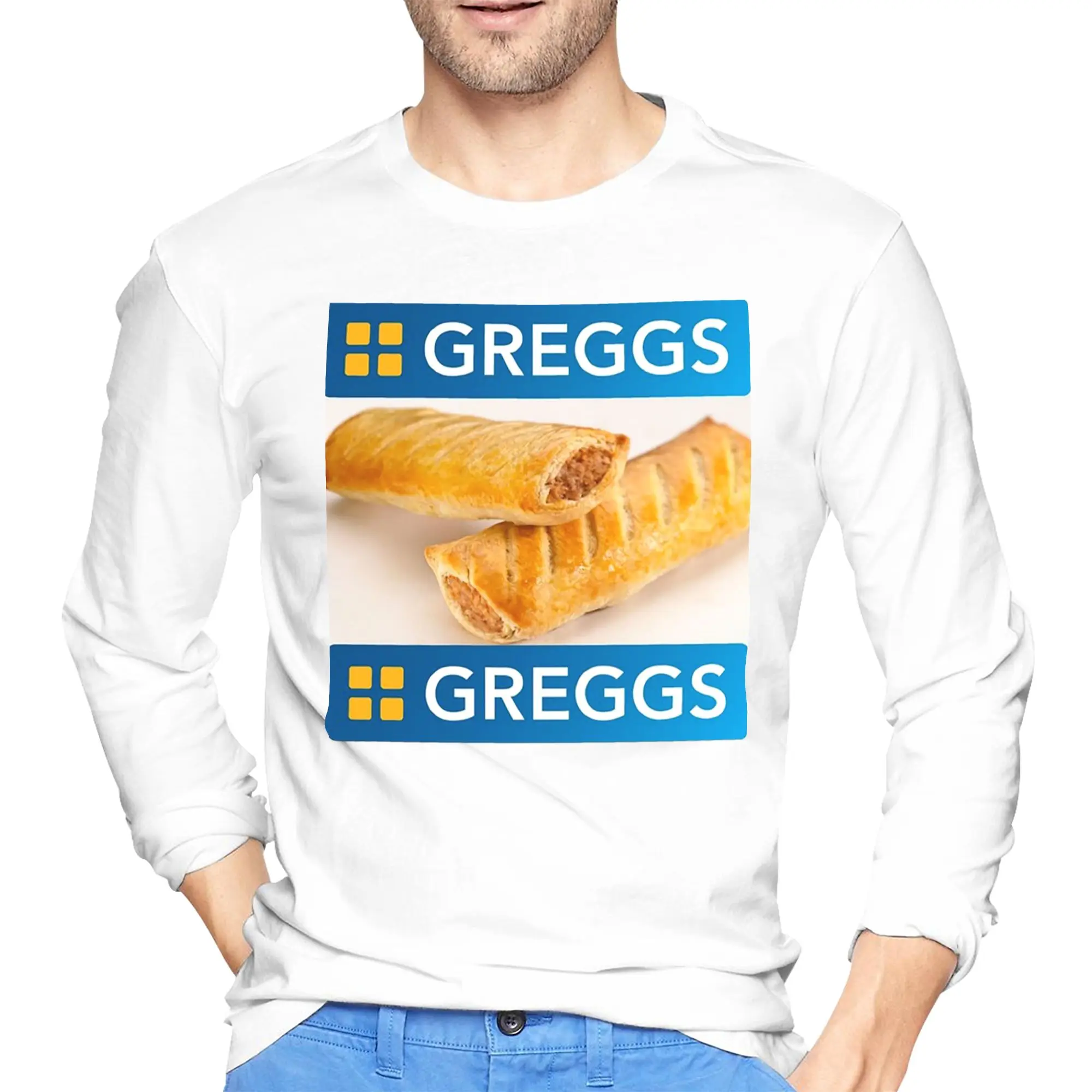 

Трендовый логотип Greggs (2) мужская футболка с длинными рукавами, повседневные футболки с круглым вырезом, весенние и осенние мужские топы