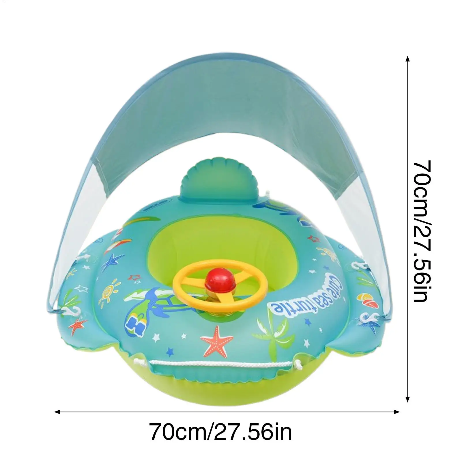 Babyzwembadvlotter Babyzwemvlotter met luifel Veiligheid Zonwering Opblaasbaar Cartoon PVC gewatteerd badzitje Stuurwiel Speelgoed voor