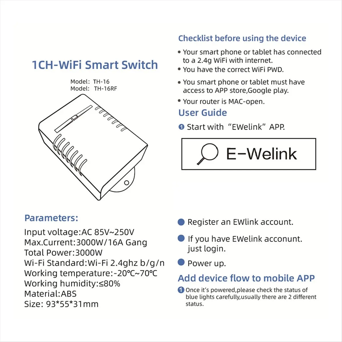 AA80 For Smart WiFI Switch Temperature and Humidity Monitoring 16A 3000W Switch with TH Sensor,for , HomeA