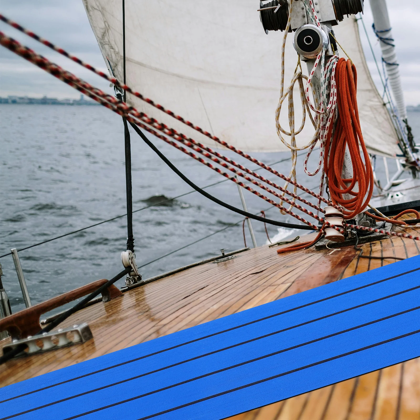 

EVA Non-slip Floor Mat 230CMx30CMx06CM Blue Black Decking Boat Ground Cushion Marine Anti-skid Flooring Stain Resistant Easy