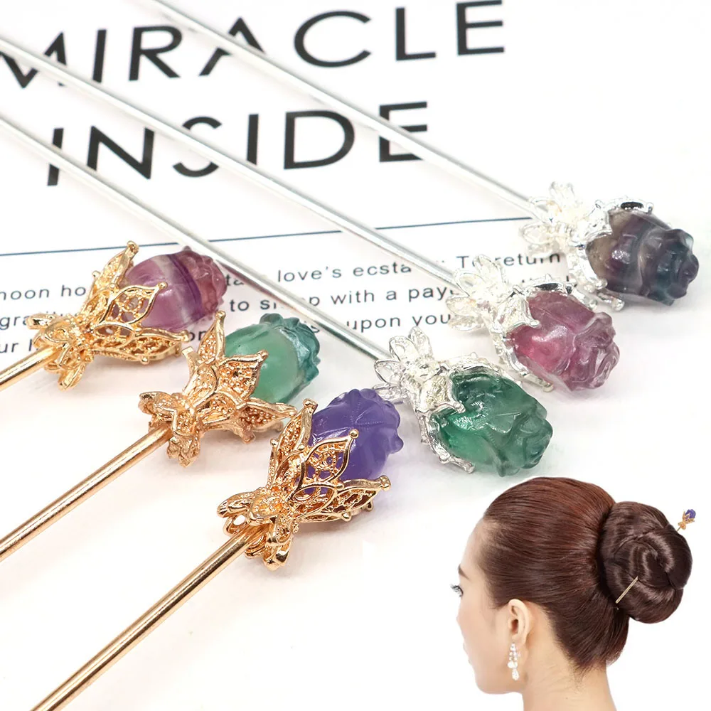 Vintage Rose Hair Sticks For Women Retro Simple Flower Disk Hairsticks Chopsticks Hairpins Headdress Crystal Jewelry Accessories