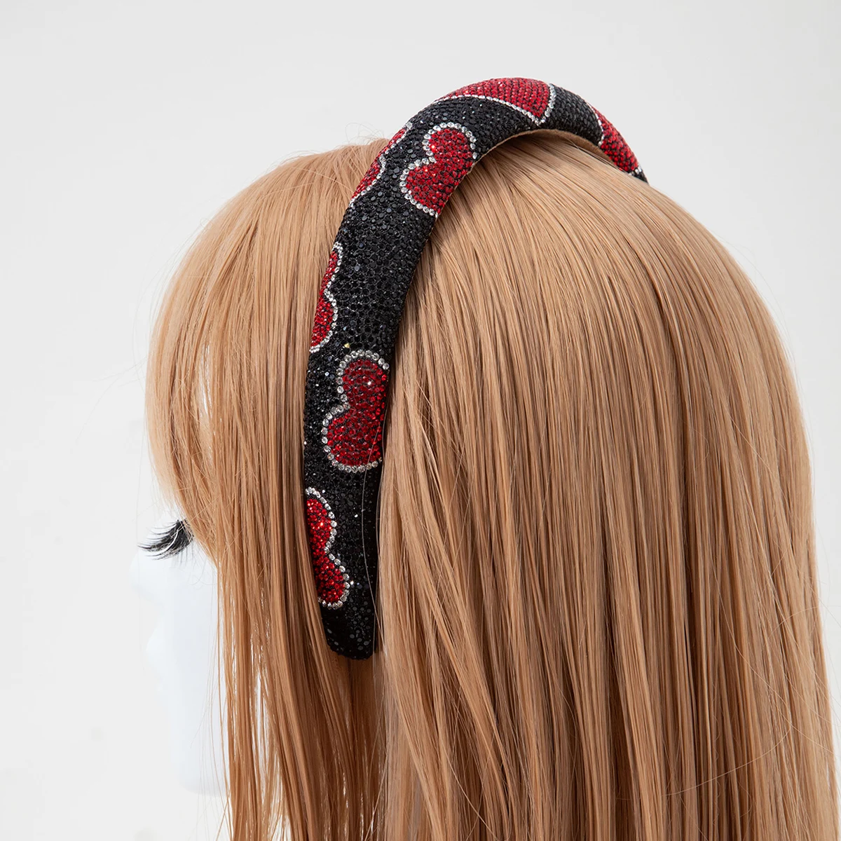 Baroque Heart Pattern Rhinestone Sponge Pad Headband Girls Women's Colored Rhinestone Adult Plastic Hairband Accessories