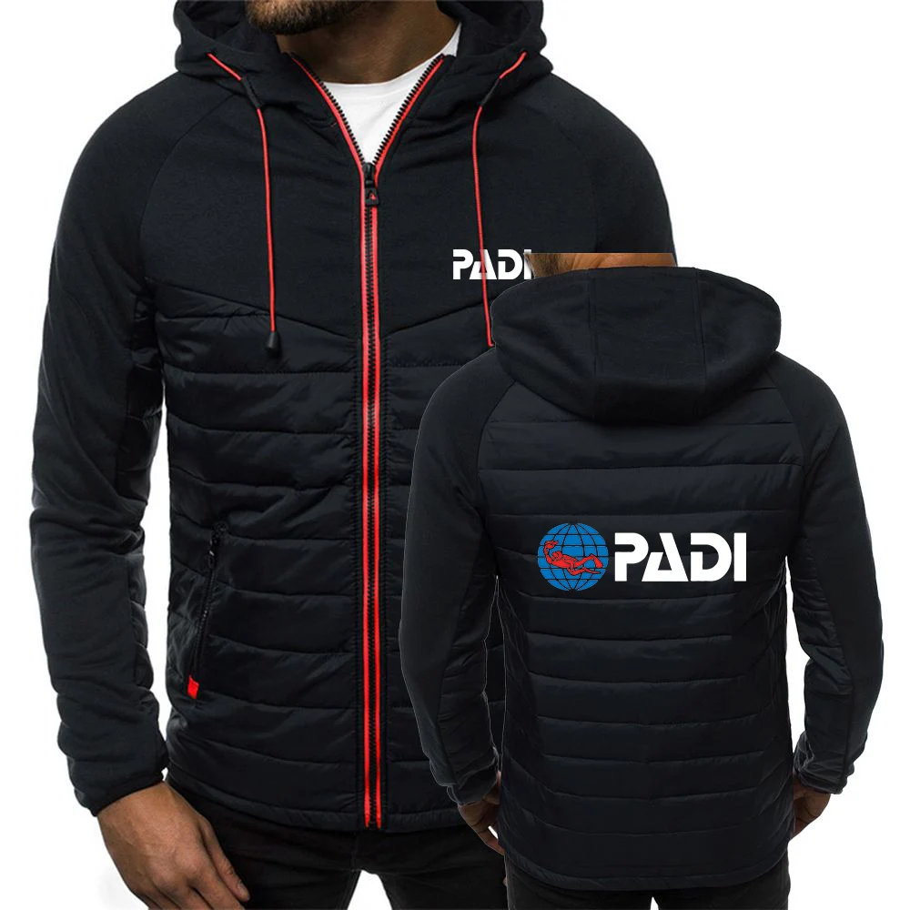 2024 Scuba Driver Padi New Mens Autumn and Winter Printing Comfortable Casual Fashion Patchwork Cotton-padded Jacket Hooded Tops