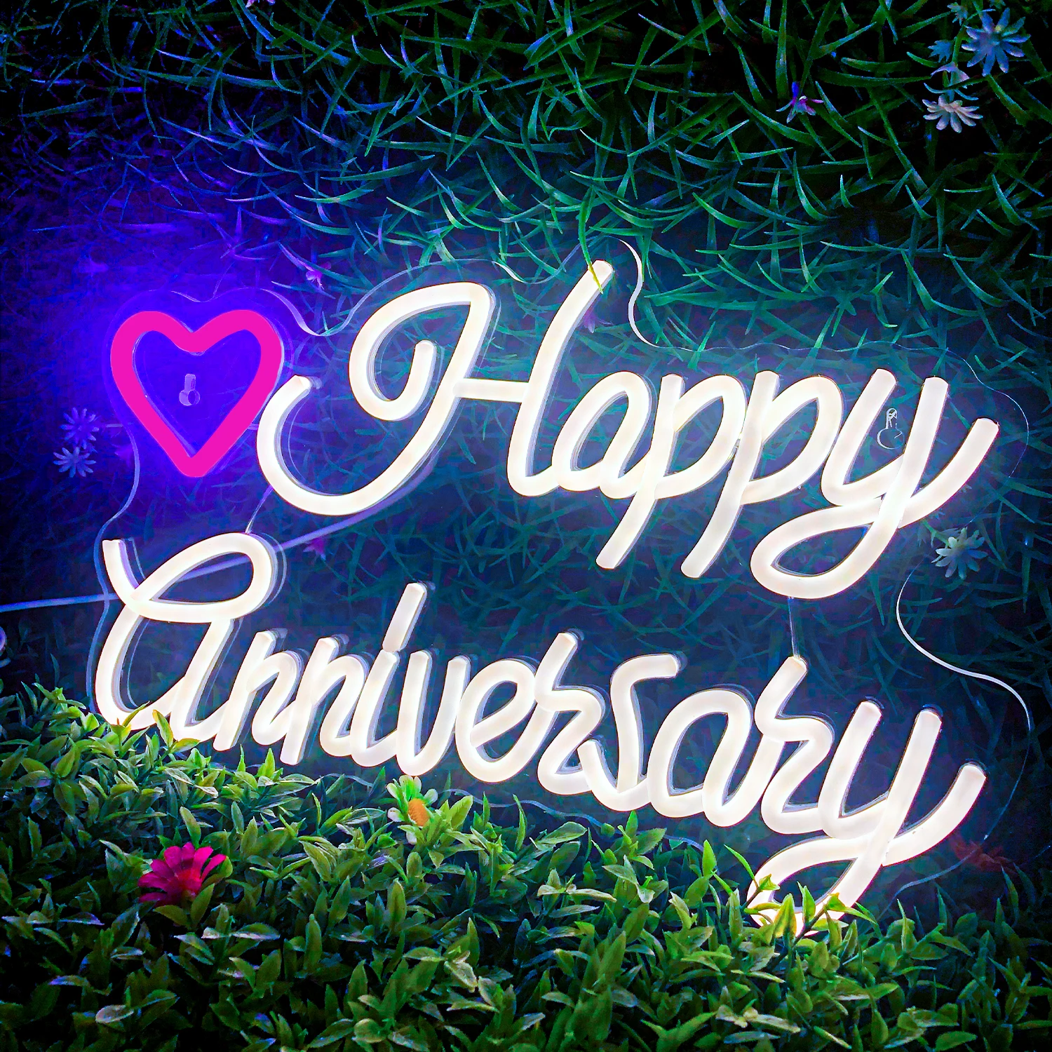 Happy Anniversary Neon Signs for Bedroom Wall Decor Brightness LED Light Up Signs Wedding Engagement Birthday Party Decoration