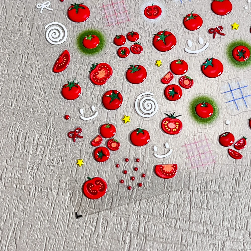 1개 5D 쥬시 레드 토마토 네일 아트 스티커 귀여운 젤리 보우 노트 화이트 소용돌이 롤리팝 디자인 네일 데칼 Y2K 과일 매니큐어 데코