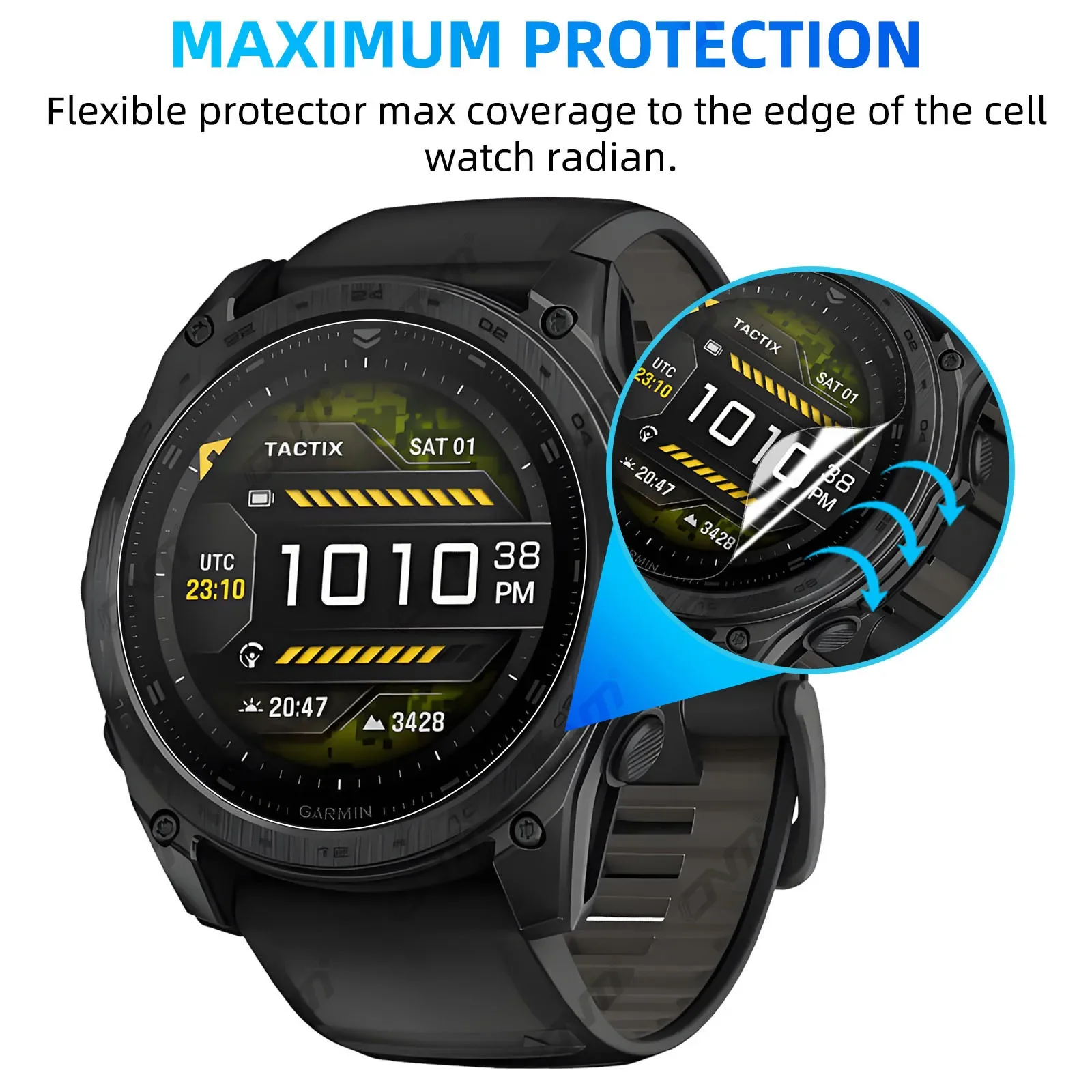 Ochraniacz ekranu 3D do Garmin Tactix 8 47mm/51mm AMOLED Solar elastyczny miękki zestaw akcesoriów ochronnych z pełnym pokryciem (NIE SZKŁO)