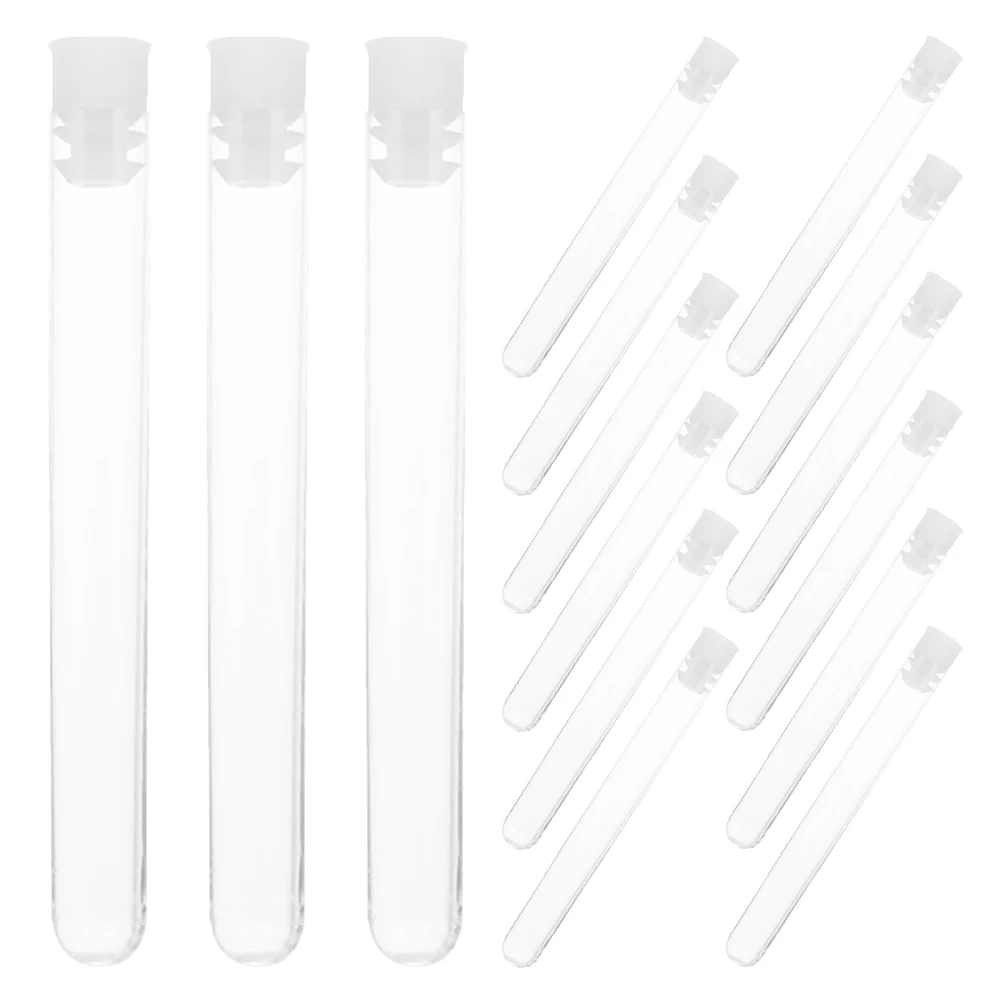 

50pcs Disposable Test Tubes Plastic Containers Clear Transparent Stoppers for Lab Use Storage Sample Collection Vials