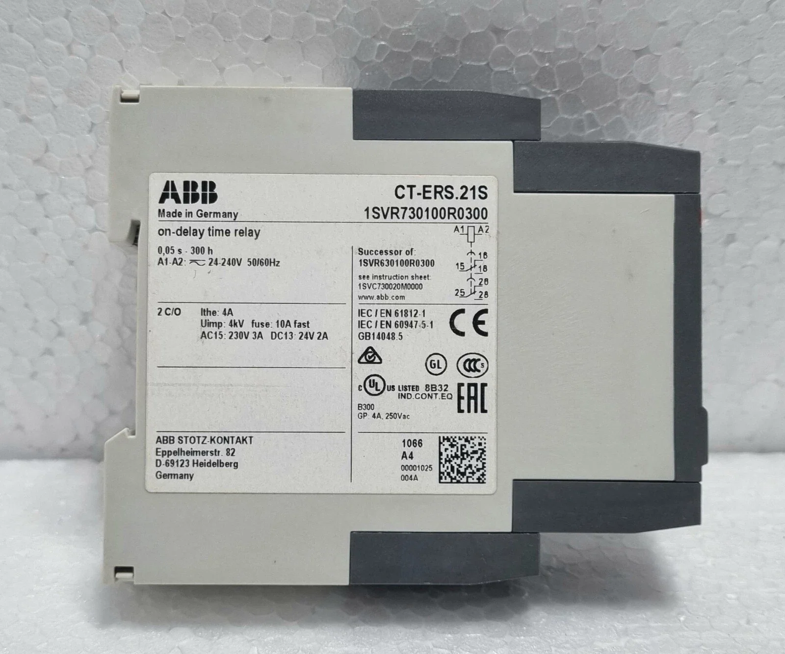 CT-ERS.21S,on-delay,2c/o,24-240VAC/DC 10081682 1SVR730100R0300 Time relay, ON-delay 2c/o, 24-240VAC/DC