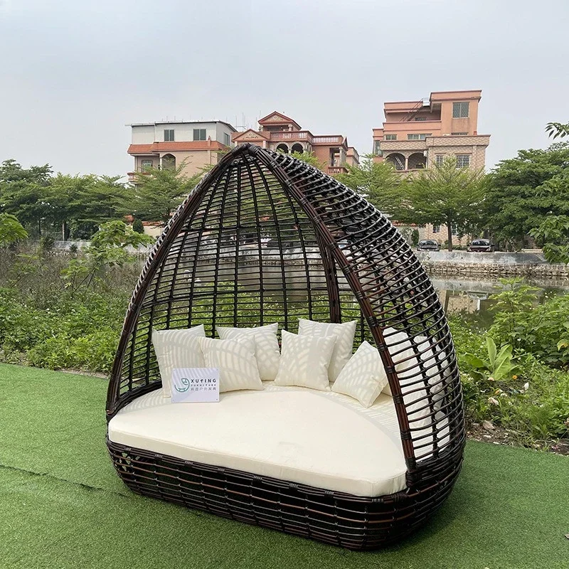 Factory Direct Compatible With Outdoor Courtyard Villa Rattan Bed Chair Terrace Garden Creative Internet Celebrity