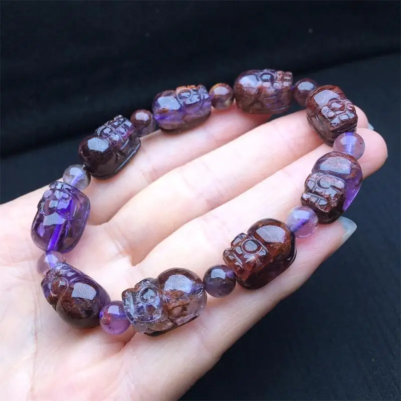 15.5mm Natural Purple Garden Quartz Pixiu Bracelet Handmade Crystal Quartz Jewelry Stretch Bangle Children Birthday Gift 1pcs