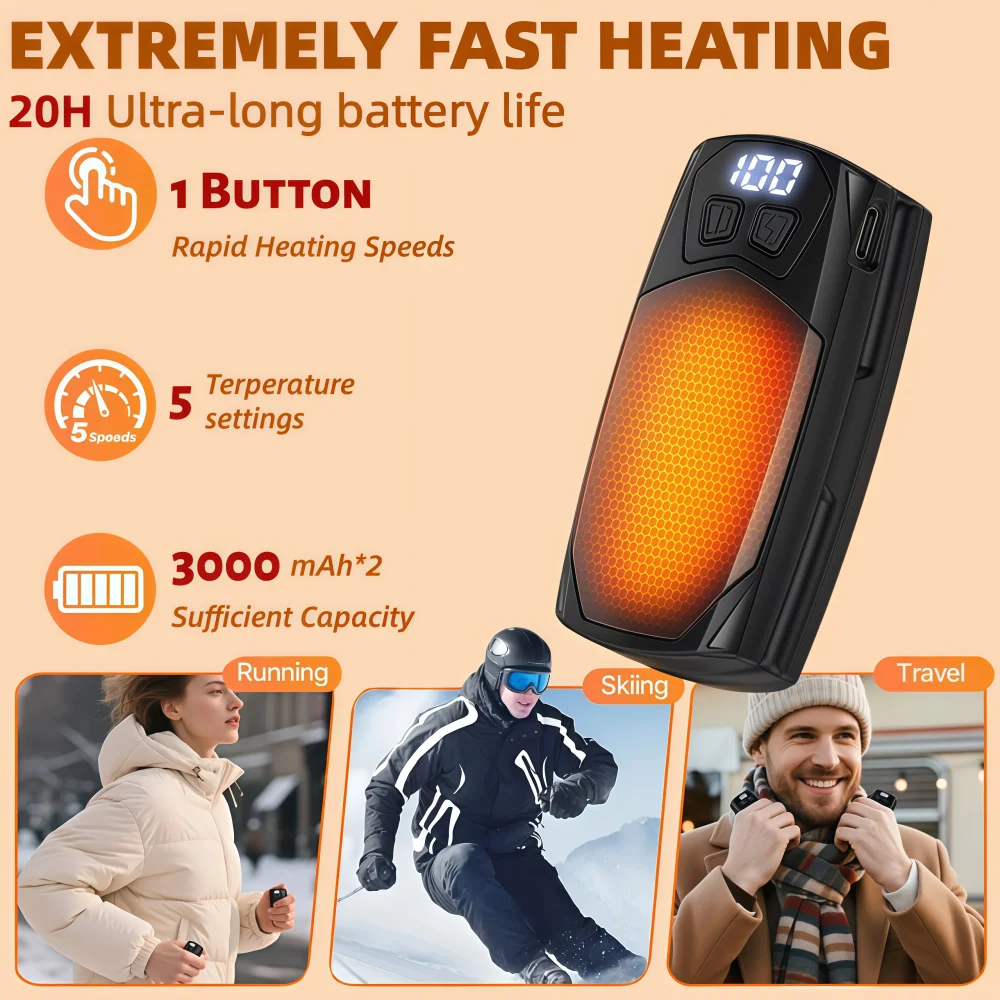 Rechargeable Hand Warmers 2 Blocks 3000mAh Each Fast Heating Portable Electric Pocket Heater for Women Men for Outdoor Camping
