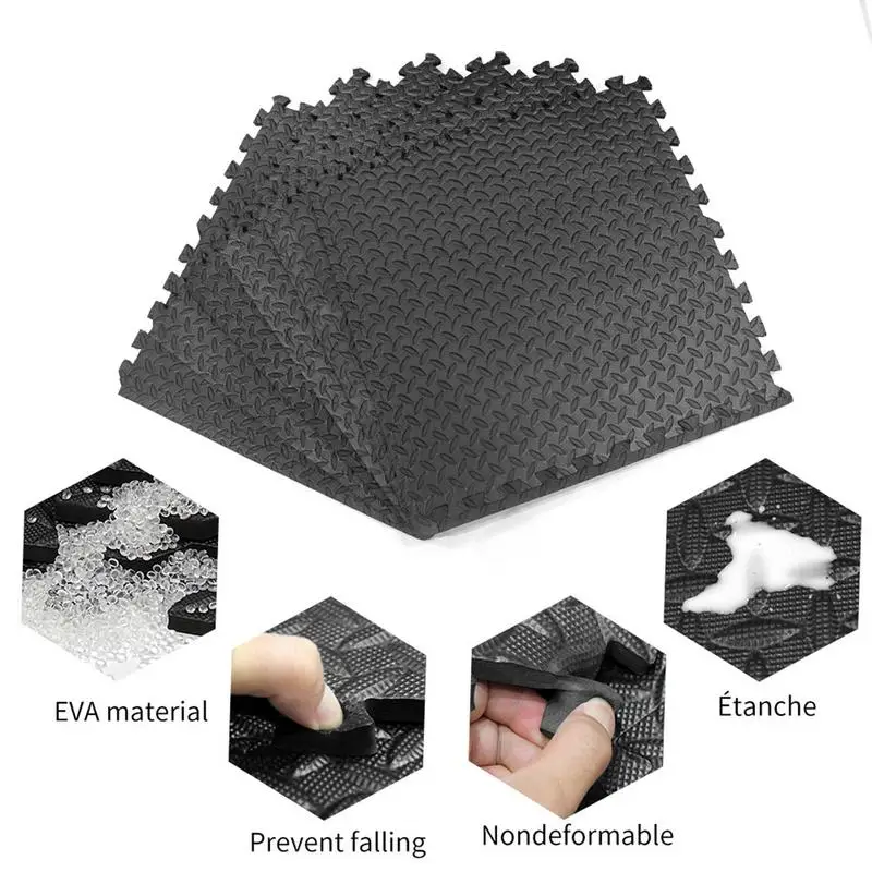 6Pcs/set 60x60cm EVA Foam Exercise Gym Flooring Play Mat Kids Room Game Floor Cushion Indoor Travel Black Puzzle Mat