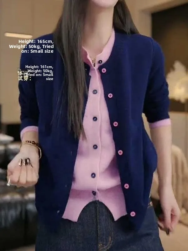 High-End Color Blo Knitted Open Cardigan Women's plus Size Faionable Anti-Aging Fake Two-Piece Sweater Casual Loose Fit