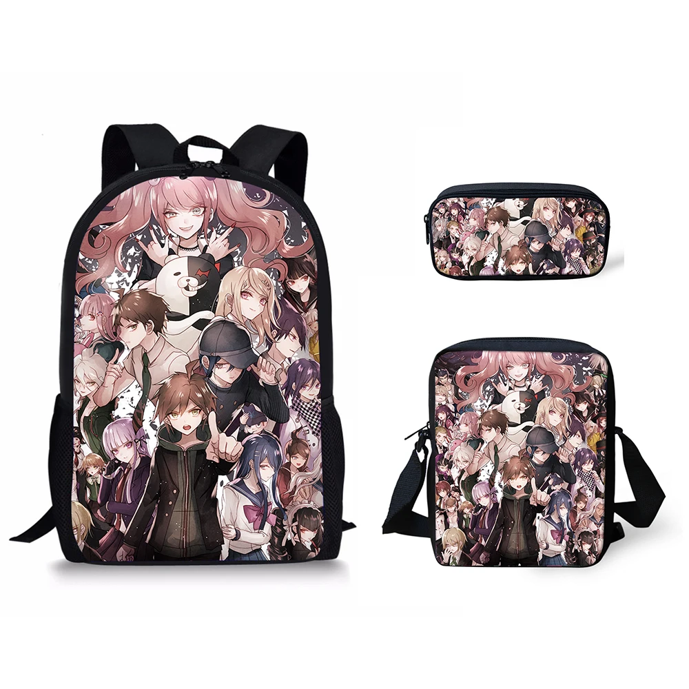 Classic Danganronpa Pattern 3D Print 3pcs/Set pupil School Bags Laptop Daypack Backpack Inclined shoulder bag Pencil Case