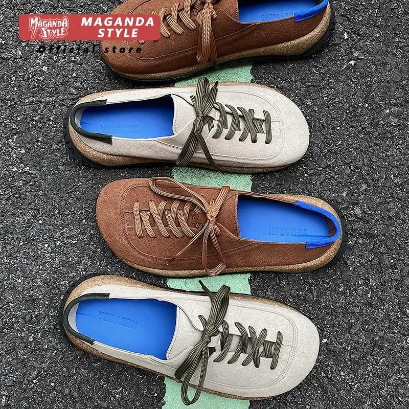 Retro Boken shoes for men and women thick soled cow suede toe top outdoor slippers durable slip in Muller shoes