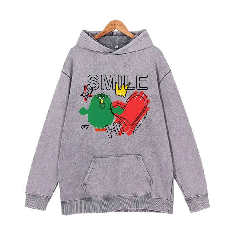 

Cartoon Monster Lamb Printed Women's Grey Hoodie New Trendy Retro Loose Casual Men's and Women's Hoodies