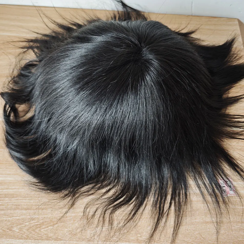 In Stock High Quality Mono Base Straight 100% Real Virgin Replacement Systems Men's Toupee Human Hair Piece Systems 6x8 Black