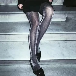 Talenza Women's Shiny Silver Stockings Sexy High Waist Stockings Party Spring Autumn Tight Leggings Women's Silver Pantyhose