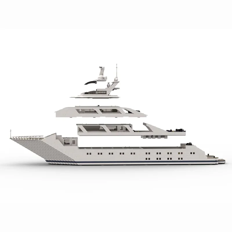 Boat Model Moc Building Blocks Luxury Super Yacht in Minifigure Size Technology Brick DIY Assembly Construction Holiday Toys