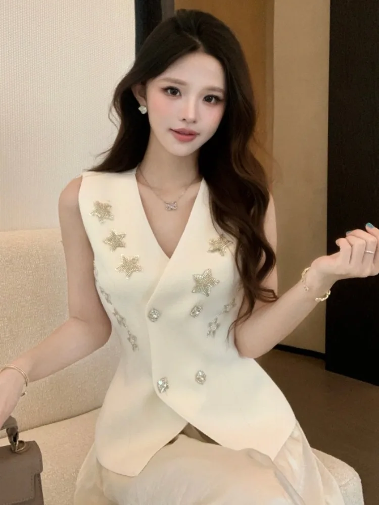 

Shiny Star Sequin Vest Women's Sleeveless V-neck Spring Autumn New Style Fashionable Design Breathable Skin-friendly Citywalk...